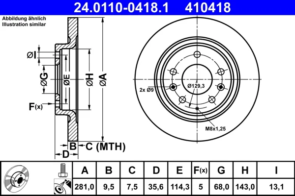 Brzdový kotouč ATE 24.0110-0418.1 – OE D10E-26-251