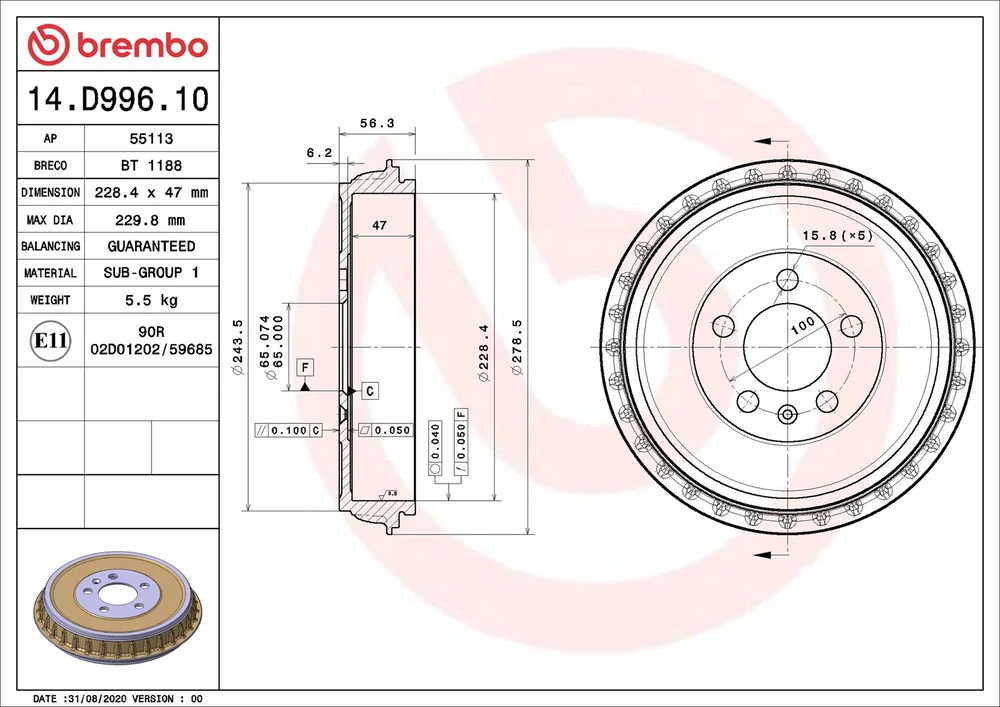 Brzdový buben BREMBO 14.D996.10 Brzdový buben BREMBO 14.D996.10