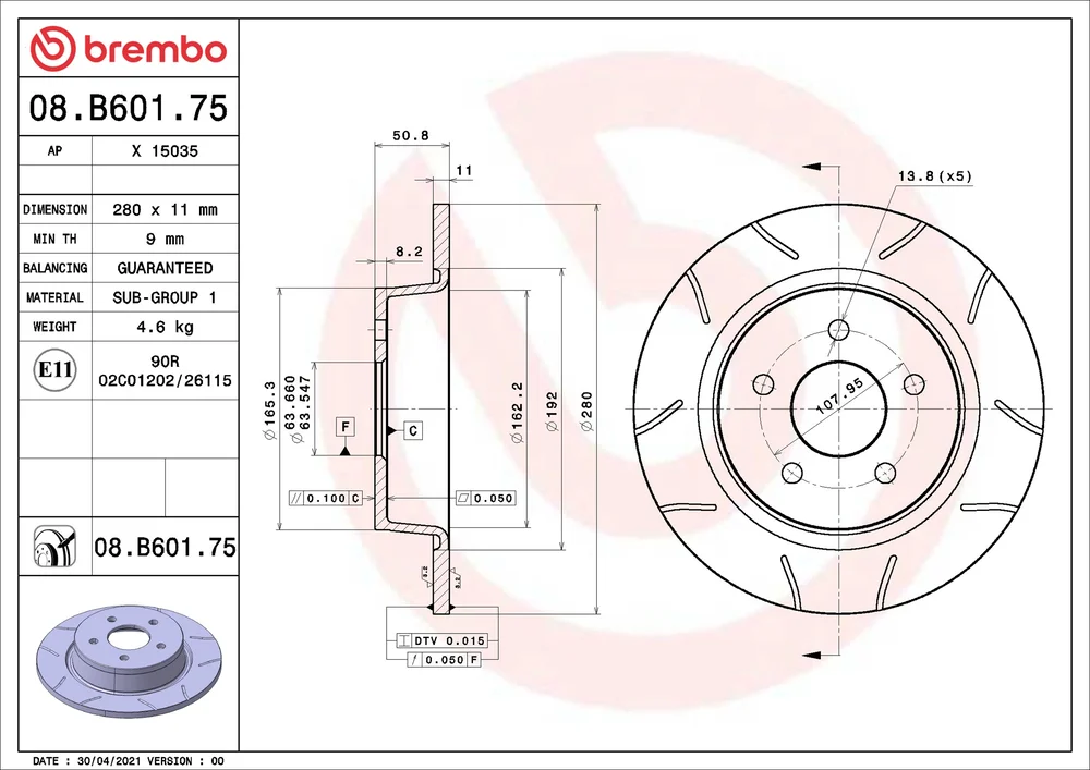 Brzdový kotouč BREMBO 08.B601.75