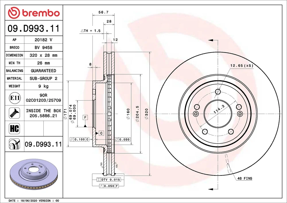 Brzdový kotouč BREMBO 09.D993.11