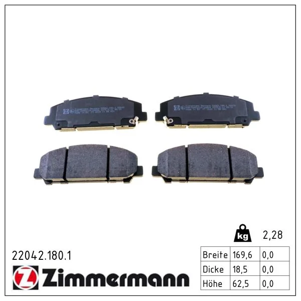 Sada brzdových destiček, kotoučová brzda ZIMMERMANN 22042.180.1
