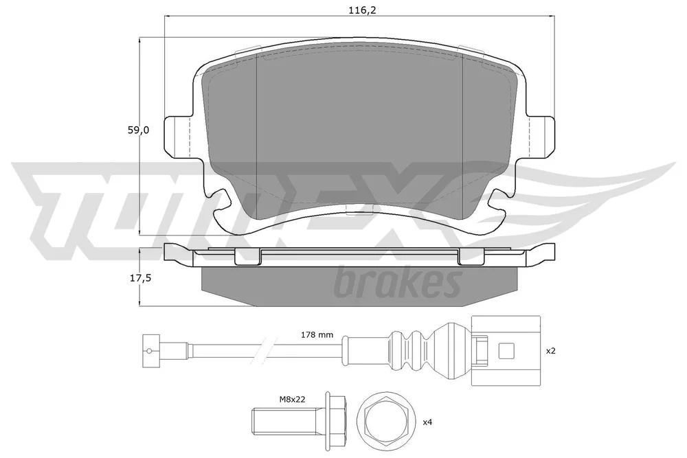 Sada brzdových destiček, kotoučová brzda Tomex Brakes TX13-96