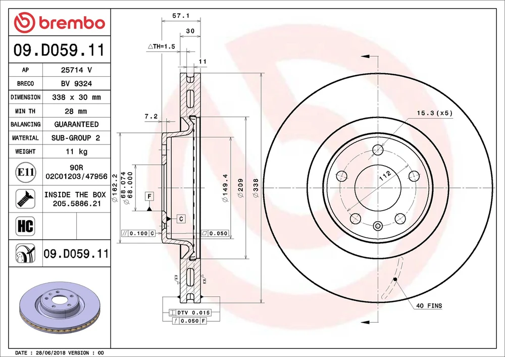 Brzdový kotouč BREMBO 09.D059.11