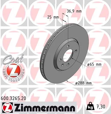Brzdový kotouč ZIMMERMANN 600.3265.20 – OE 1S0615301K
