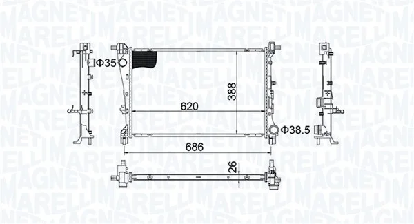 Chladič, chlazení motoru MAGNETI MARELLI 350213203800 Chladič, chlazení motoru MAGNETI MARELLI 350213203800