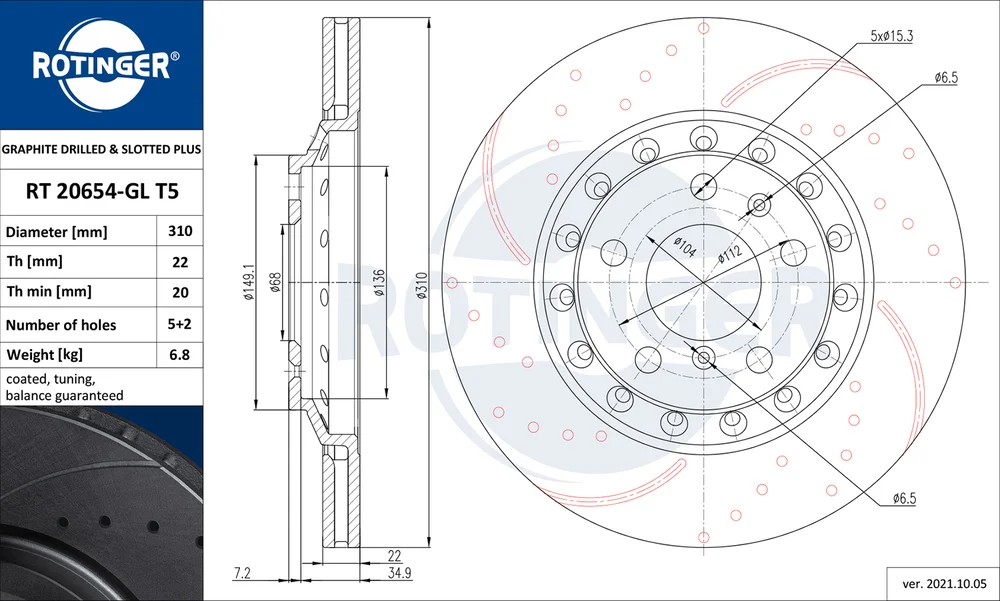 Brzdový kotouč ROTINGER RT20654-GLT5