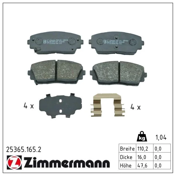 Sada brzdových destiček, kotoučová brzda ZIMMERMANN 25365.165.2